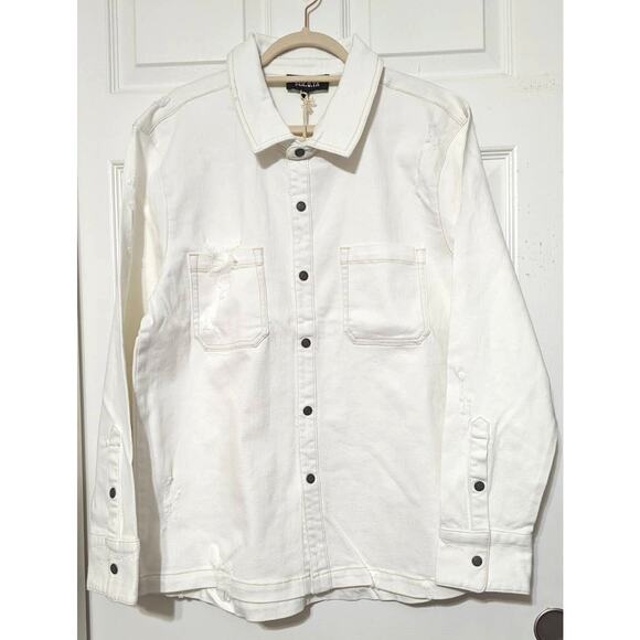 SER.O.YA Marcus Button Front Denim Shirt Shacket Arizona White Seroya Size XXL - Picture 14 of 14